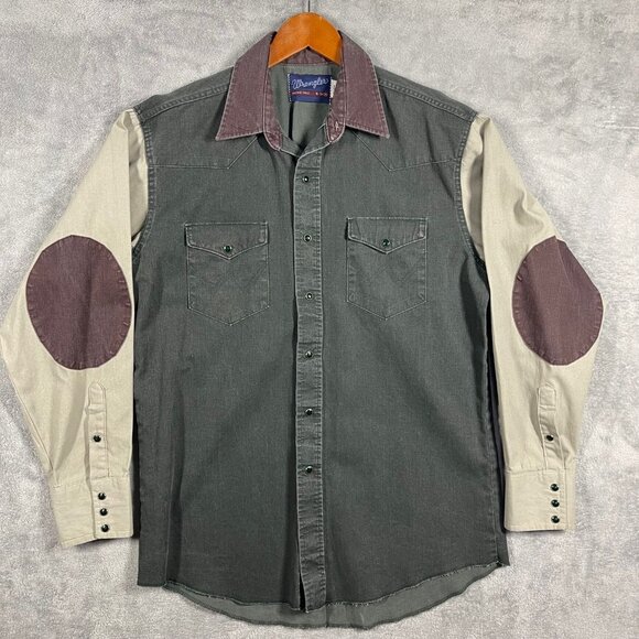 Wrangler Other - Vtg Wrangler Pearl Snap Med 16-34 Brushpopper Western Rodeo Cowboy X-Long Tails